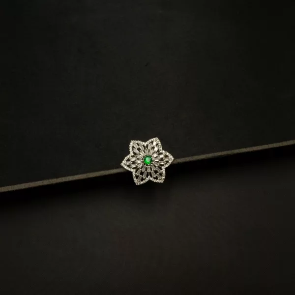 RI-2303004 - American Diamond & Emerald Star Adjustable Statement Ring