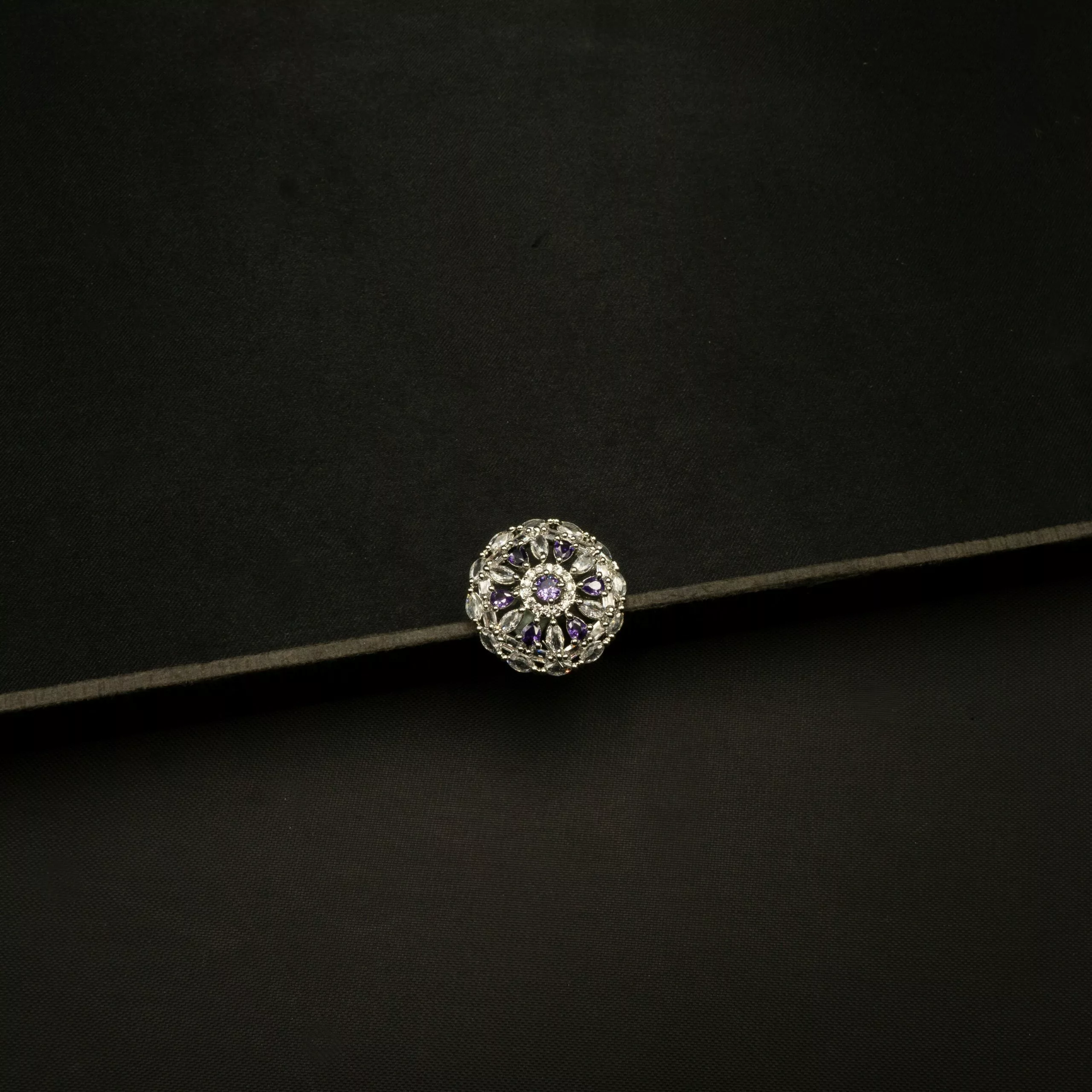 RI-2303005 - American Diamond & Purple Stones Adjustable Statement Ring