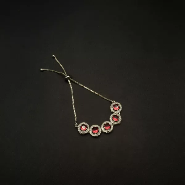 BL-2304012 - White Gold Plated American Diamond & Ruby Slider Bracelet