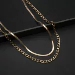 CH-2304003 - Bronze Tinted Gold Plated Herringbone & Chunky Chain Layered Necklace