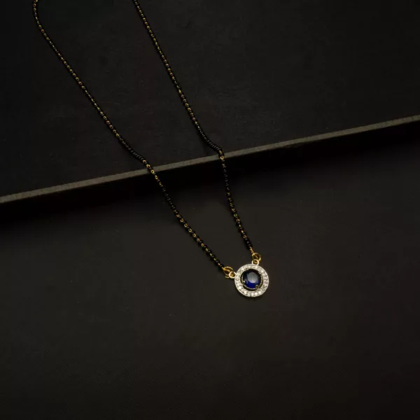 MA-2304002 - Minimal American Diamond & Blue Stone Round Mangalsutra