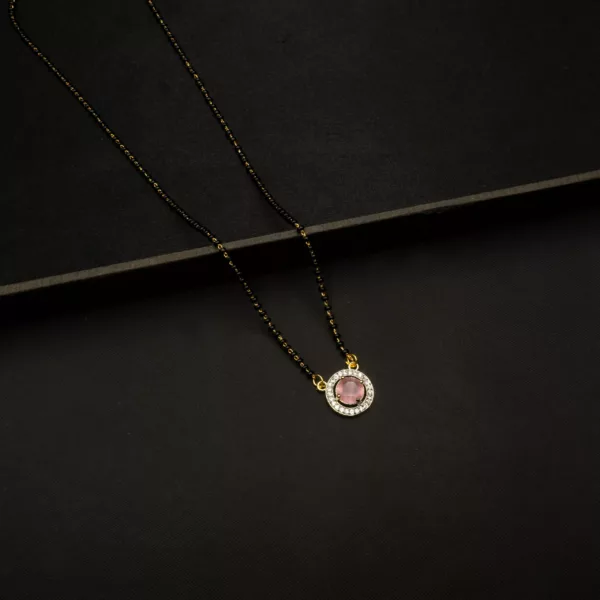 MA-2304003 - Minimal American Diamond & Pink Stone Round Mangalsutra