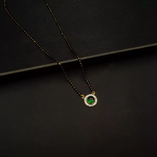 MA-2304004 - Minimal American Diamond & Green Stone Round Mangalsutra