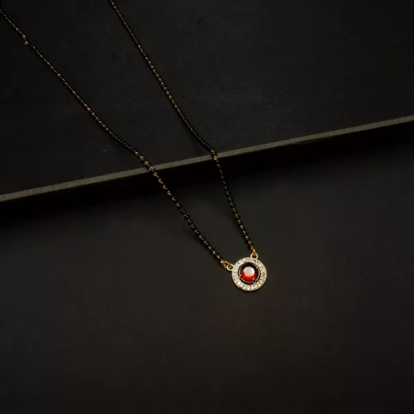 MA-2304005 - Minimal American Diamond & Red Stone Round Mangalsutra