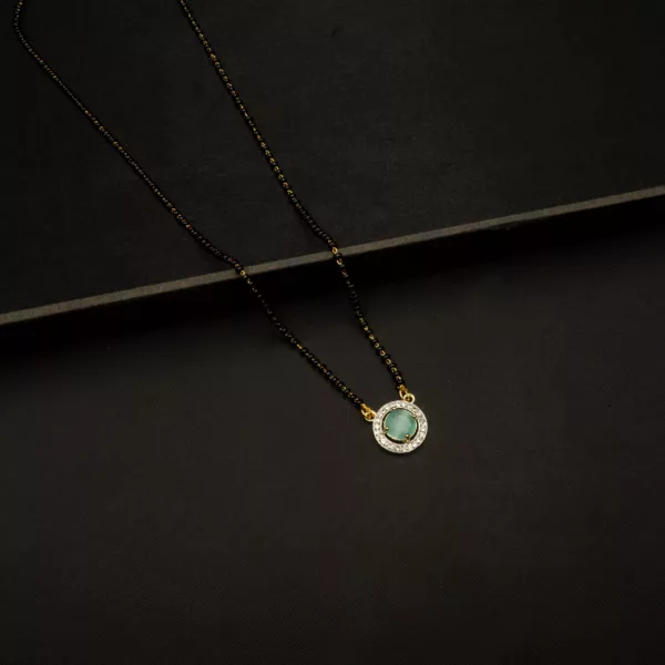 MA-2304006 - Minimal American Diamond & Mint Stone Round Mangalsutra