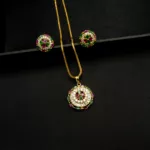 PS-1912031 - Gold Plated American Diamond Multicolor Ruby & Emerald Pendant Set