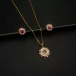 PS-2304004 - Gold Plated American Diamond Ruby Pendant Set
