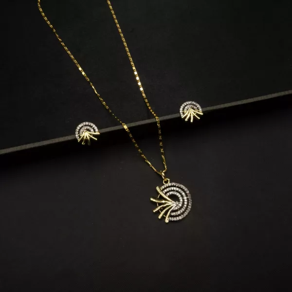 PS-2304008 - Gold Plated American Diamond Contemporary Pendant Set