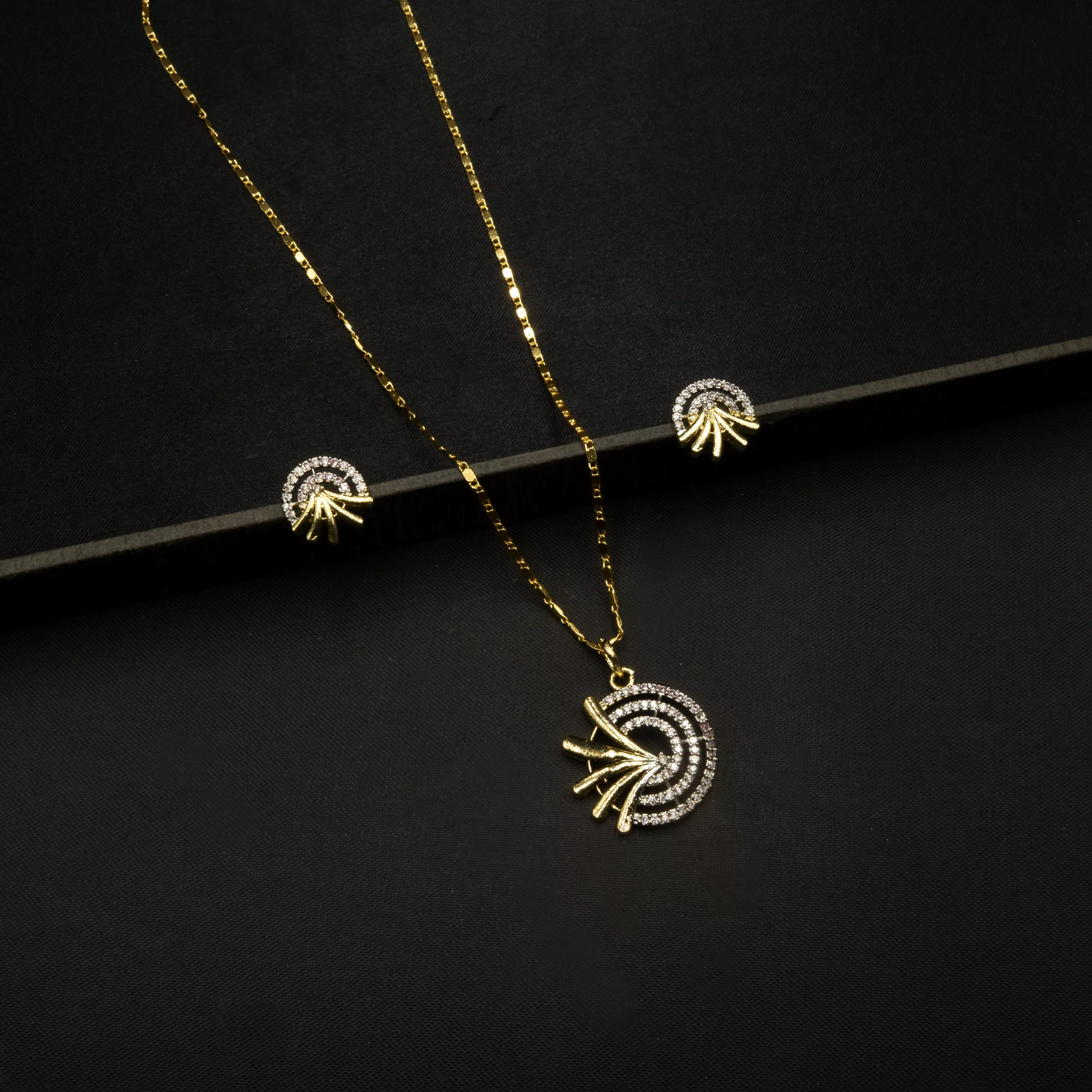 PS-2304008 - Gold Plated American Diamond Contemporary Pendant Set