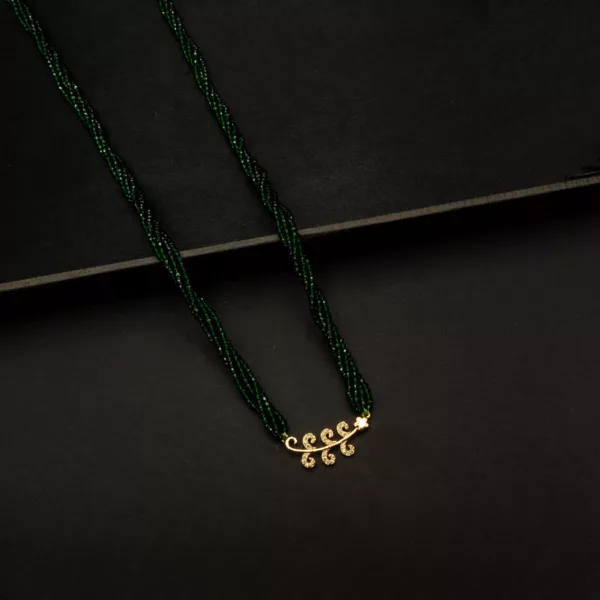MA-2110003 - American Diamond Leaves Green Hydropotey Mangalsutra