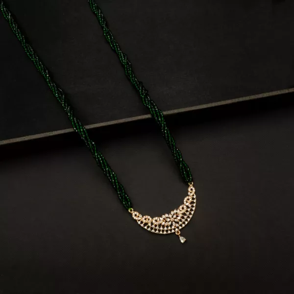 MA-2304019 - Gold Plated American Diamond Traditional Nepali Green Hydropotey Mangalsutra