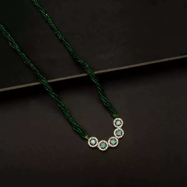 MA-2304020 - White Gold Plated American Diamond & Mint Stone Green Hydropotey Mangalsutra
