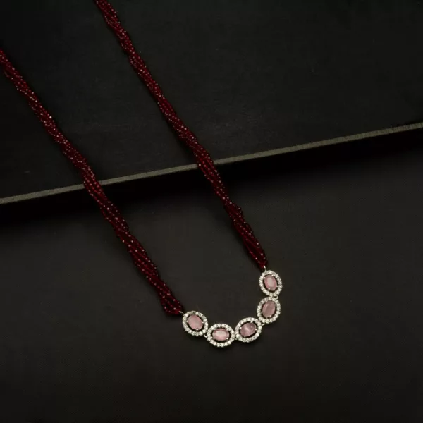MA-2304021 - White Gold Plated American Diamond & Pink Stone Red Hydropotey Mangalsutra