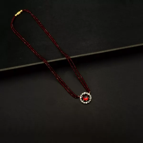 MA-2304022 - White Gold Plated American Diamond & Ruby Red Short Hydropotey Mangalsutra