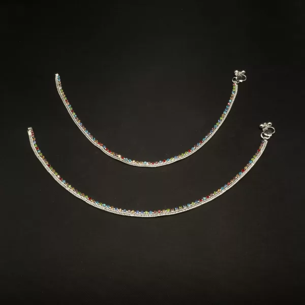PA-2306015 - Silver Plated Multicolor Anklets