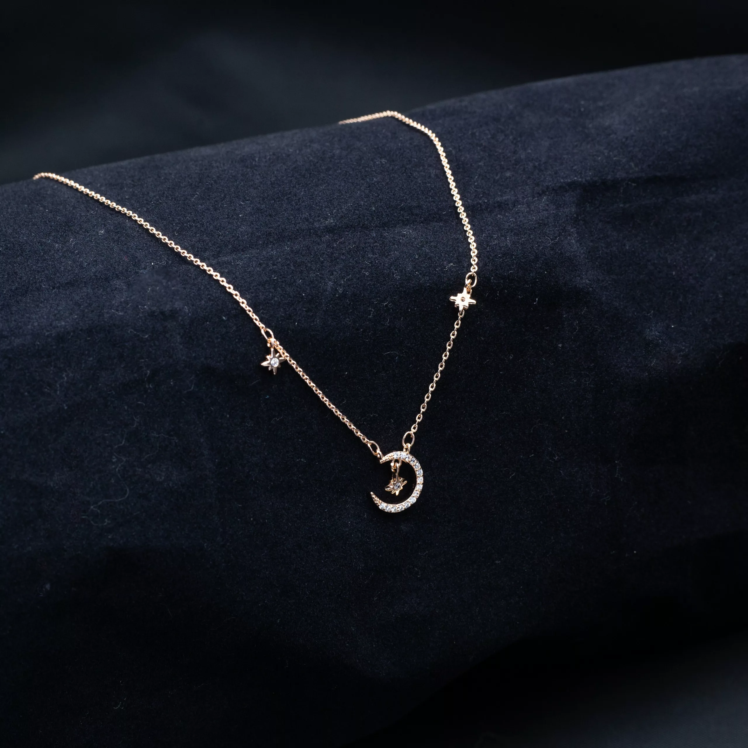 CH-2307023 - Starry Night Moon & Star Necklace with American Diamonds CH-2307023 - Starry Night Moon & Star Necklace with American Diamonds