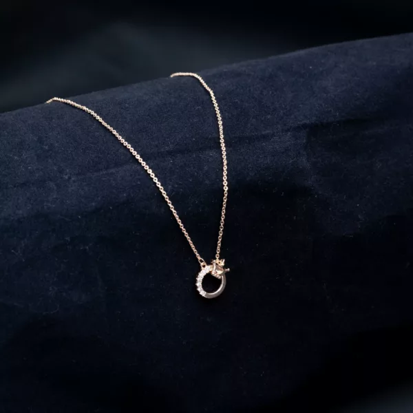 CH-2307025 - Regal Elegance Gold Plated American Diamond Crown on Circle Necklace