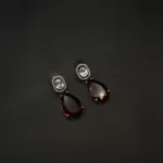 ER-2307154 - Radiant Glamour White Gold Plated Dangling Ruby Teardrop Statement Earrings