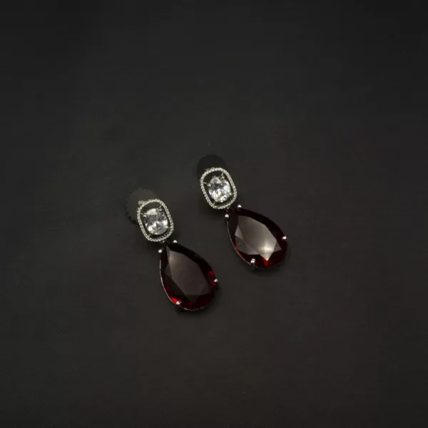 ER-2307154 - Radiant Glamour White Gold Plated Dangling Ruby Teardrop Statement Earrings