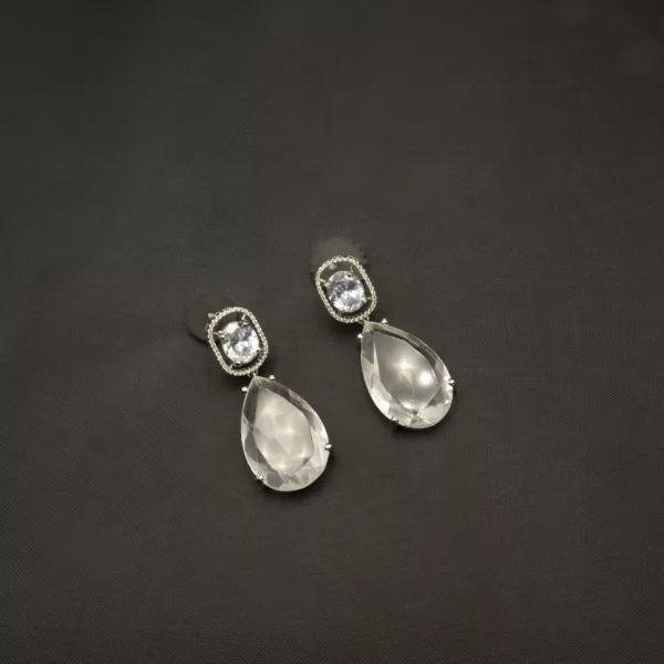 ER-2307155 - Radiant Glamour White Gold Plated Dangling Teardrop Statement Earrings