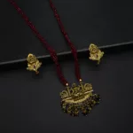 MA-2307001 - Long Red Hydropotey Oxidized Antique Gold Finish Laxmi Mangalsutra Set