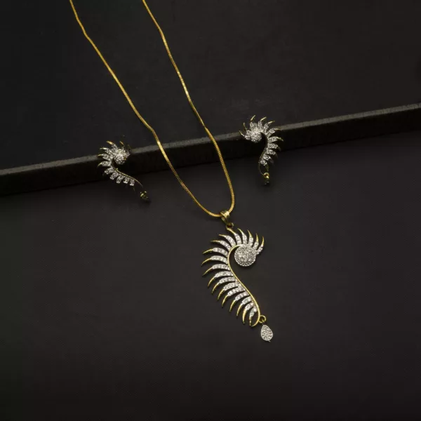 PS-2307010 - Gold Plated American Diamond Contemporary Pendant Set