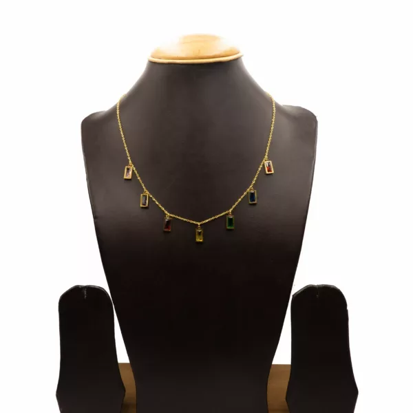 CH-2308003 - Gold Plated Multicolor Stones Chain Necklace