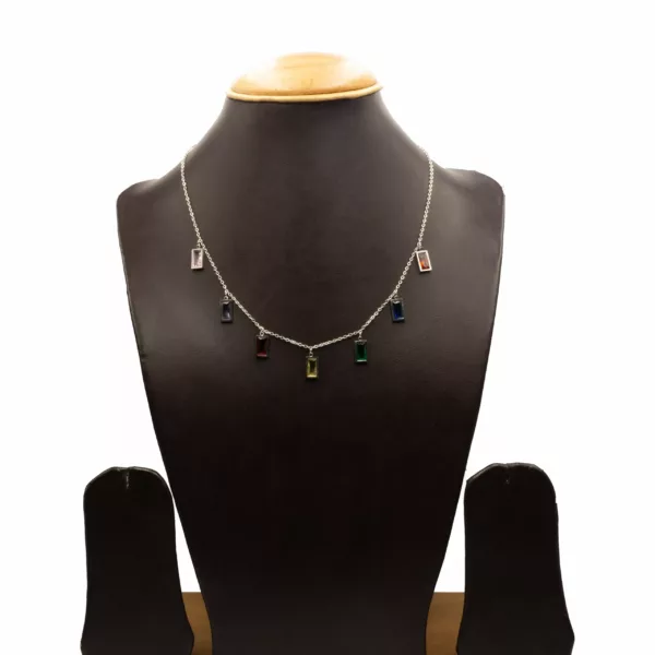 CH-2308004 - White Gold Plated Multicolor Stones Chain Necklace