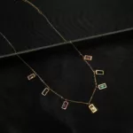 CH-2308005 - Rose Gold Plated Multicolor Stones Chain Necklace