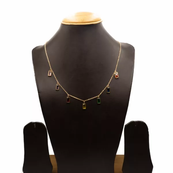 CH-2308005 - Rose Gold Plated Multicolor Stones Chain Necklace