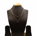 CH-2308006 - Rose Gold Plated Emerald Drop Layered Chain Necklace