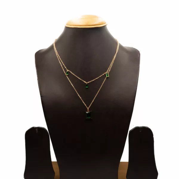 CH-2308006 - Rose Gold Plated Emerald Drop Layered Chain Necklace