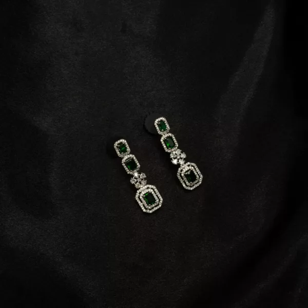 ER-2307176 - American Diamond & Emerald Dangle Statement Earrings