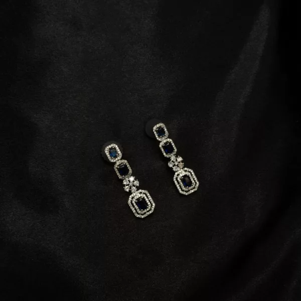 ER-2307177 - American Diamond & Blue Stones Dangle Statement Earrings