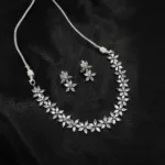 NS-2307006 - Blooming Elegance White Gold Plated American Diamond Flower Necklace Set