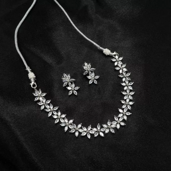 NS-2307006 - Blooming Elegance White Gold Plated American Diamond Flower Necklace Set