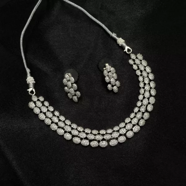 NS-2307007 - Versatile Charm White Gold Plated American Diamond Collar Necklace Set