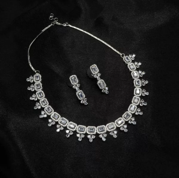 NS-2307008 - Modern Grace American Diamond Collar Necklace Set in White Gold Plating
