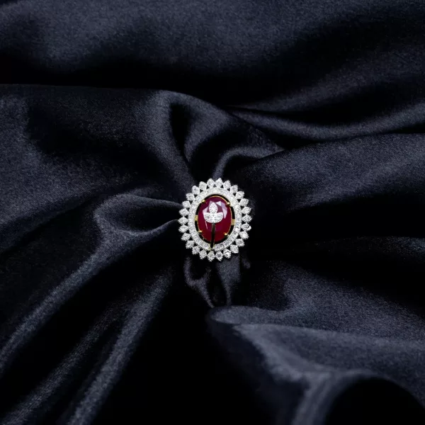 RI-2307024 - Radiant Red Hue Adjustable Gold Plated Ring with Striking Ruby Gem