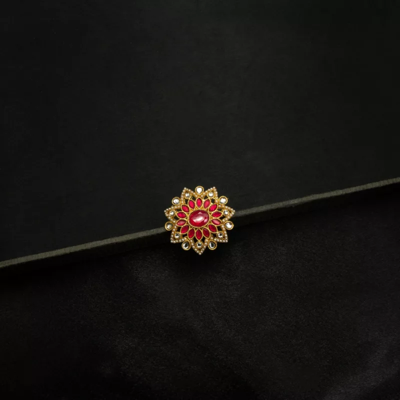 RI-2308015 - Gold Plated Kundan & Ruby Stones Adjustable Ring