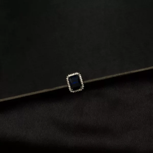 RI-2309008 - Bless Blue Hue Adjustable White Gold Plated Ring with Striking Blue Stone