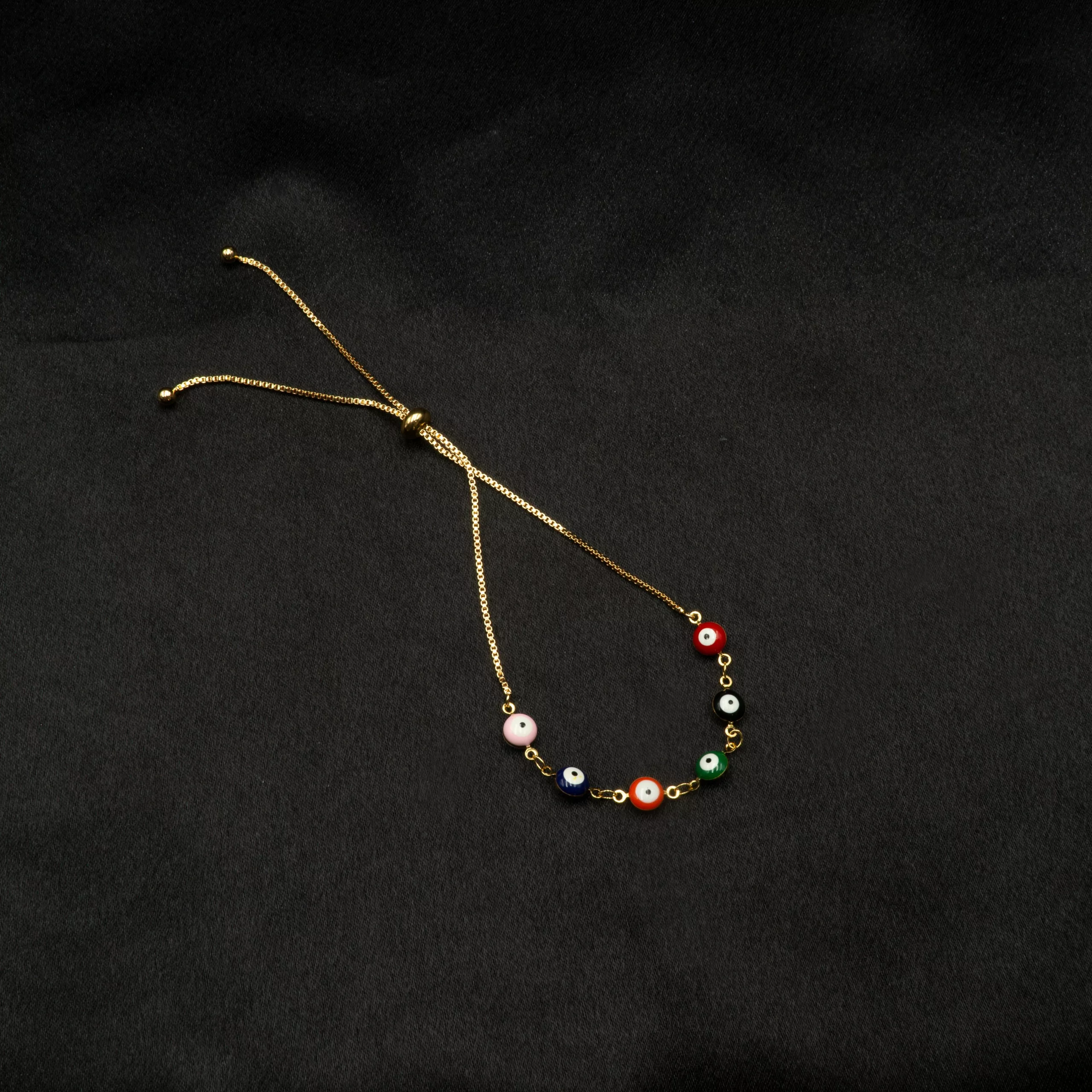 BL-2310001 - Gold Plated Multicolor Evil Eye Adjustable Slider Bracelet BL-2310001 - Gold Plated Multicolor Evil Eye Adjustable Slider Bracelet
