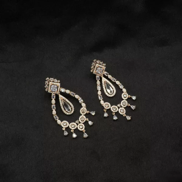 ER-2310004 - Radiant Glamour Gold Plated Dangling American Diamond Statement Earrings