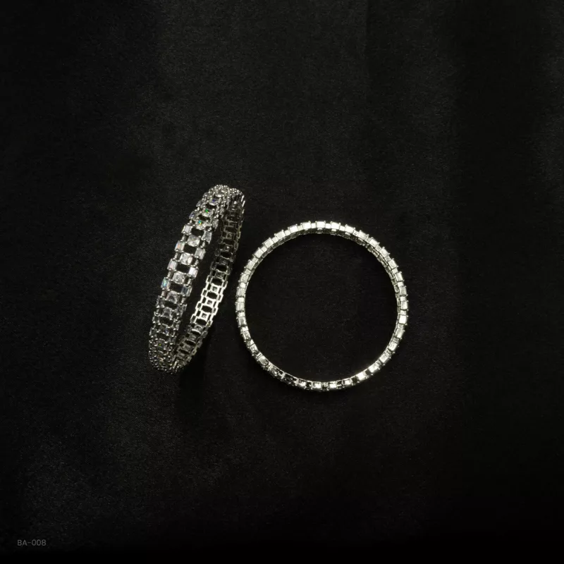 BA-008 - White Gold Plated American Diamond 2 Pcs Bangles