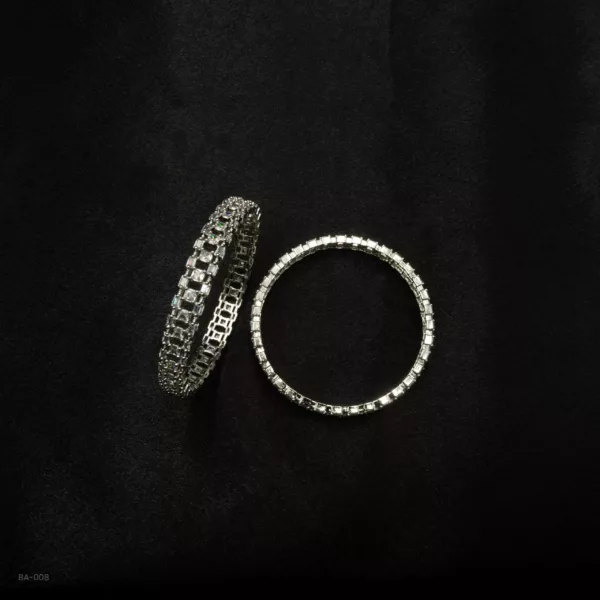 BA-008 - White Gold Plated American Diamond 2 Pcs Bangles