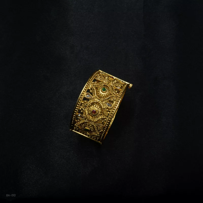 BA-012 - Gold Plated Antique Finish Lock System Traditional Bangle