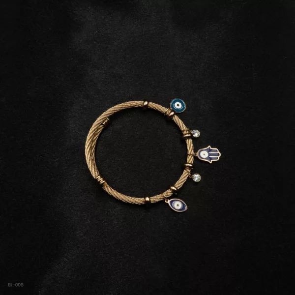 BL-008 - Stylish Evil Eye Charms Gold Plated Rope Bracelet