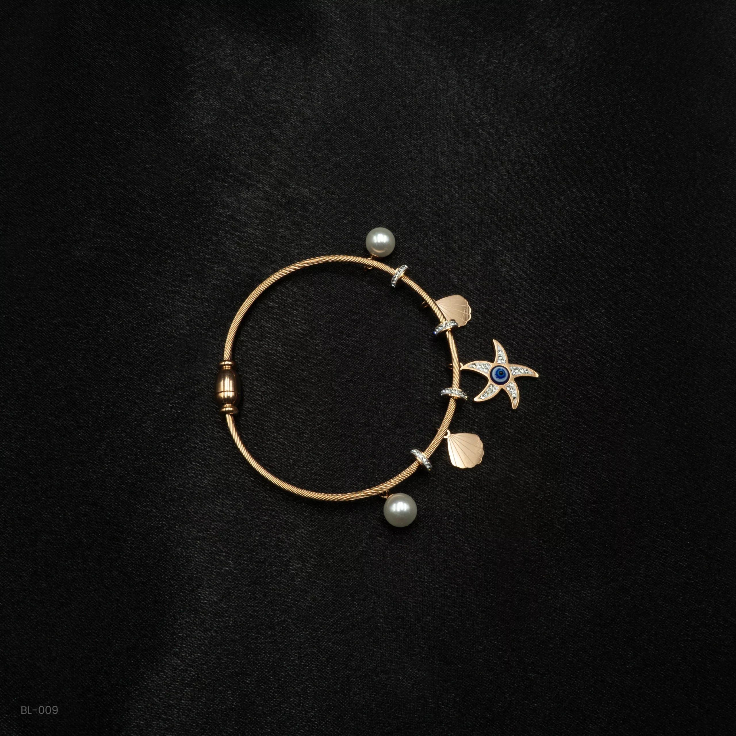 BL-009 - Stylish Magnetic Lock Evil Eye Charms Gold Plated Rope Bracelet BL-009 - Stylish Magnetic Lock Evil Eye Charms Gold Plated Rope Bracelet