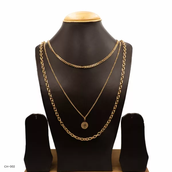 CH-002 - Layered Luxury Modern Rose Gold Triple Strand Chunky Chain Necklace