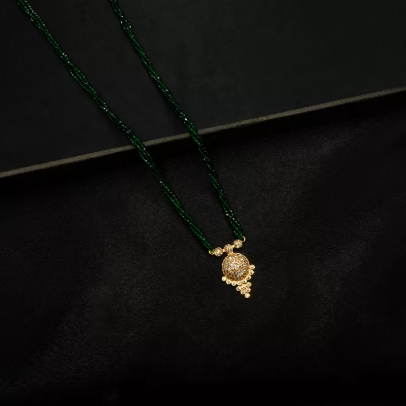 MA-2312004 - Gold Plated American Diamond Green Long Hydropotey Mangalsutra